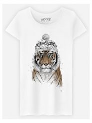 WOOOP Koszulka "Siberian Tiger" w kolorze białym rozmiar: L. Białe bluzki Wooop, l, bez wzorów, z bawełny, bez kołnierzyka, bez ramiączek. Za 56.99 zł.
