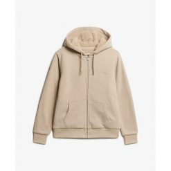 Damska bluza zapinana na zamek z kapturem z wełnianą podszewką Superdry. Szare bluzy Superdry, xl, bez wzorów, z dresówki, z kapturem. Za 404.05 zł.