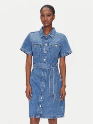 Tommy Hilfiger Sukienka jeansowa WW0WW44380 Niebieski Regular Fit. Niebieskie sukienki TOMMY HILFIGER, bez wzorów, z bawełny, bez kołnierzyka, bez ramiączek. Za 599.99 zł.