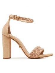 DeeZee Sandały F0812-1 Beżowy. Brązowe sandały DeeZee, bez wzorów, z materiału, bez obcasa, na słupku, bez zapięcia. Za 159.99 zł.