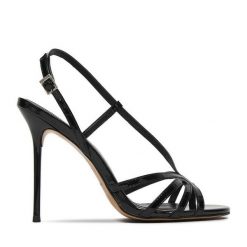 Sandały Eva Minge. Czarne sandały Eva Minge, bez wzorów, bez obcasa, na szpilce, bez zapięcia. Za 449.99 zł.