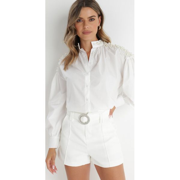 Biała Koszula Kompy. Białe koszule Born2be, m, bez wzorów, bez kołnierzyka, bez ramiączek. Za 79.99 zł.