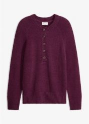 Sweter z mieszanki bawełny. Fioletowe swetry bonprix, bez wzorów, z bawełny, bez ramiączek. Za 109.99 zł.