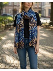 MENTHE À L'O Szal w kolorze niebiesko-jasnobrązowym - 170 x 85 cm rozmiar: onesize. Niebieskie szaliki MENTHE À L'O, bez wzorów, z bawełny. Za 78.95 zł.