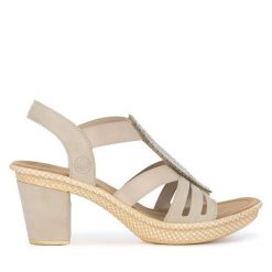 Sandały Rieker. Brązowe sandały Rieker, bez wzorów, bez obcasa, na słupku, bez zapięcia. Za 299.99 zł.