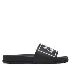 Klapki Versace Jeans Couture. Czarne klapki Versace Jeans Couture, bez wzorów, z jeansu, bez obcasa. Za 229.99 zł.