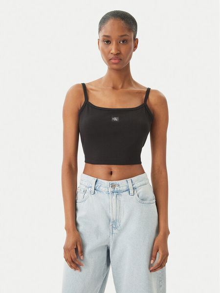 Calvin Klein Jeans Top LV047F221G Czarny Slim Fit. Czarne topy Calvin Klein Jeans, m, bez wzorów, z bawełny, bez kołnierzyka, bez ramiączek. Za 83.99 zł.