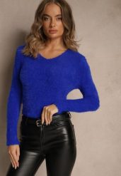 Granatowy Sweter Wełniany Aegiopis. Niebieskie swetry Renee, m, bez wzorów, z jeansu, bez ramiączek. Za 49.99 zł.