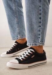 Czarne Klasyczne Trampki do Kostki z Lamówką przy Podeszwie Kasiope. Czarne trampki Born2be, bez wzorów, z jeansu, bez zapięcia. Za 59.99 zł.