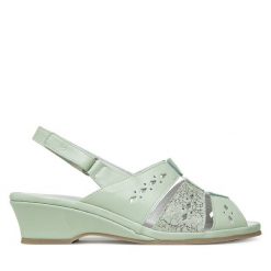 Sandały Suave. Zielone sandały Suave, bez wzorów, bez obcasa, na koturnie, bez zapięcia. Za 399.99 zł.