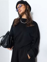 Bluza crewneck soft touch z dodatkiem wiskozy - czarny. Czarne bluzy Sinsay, l, bez wzorów, z wiskozy, bez kaptura. Za 45.99 zł.