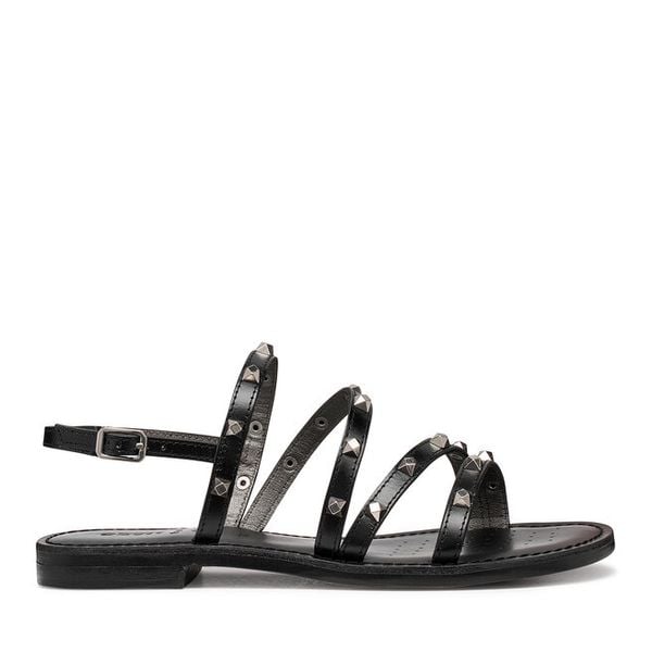 Sandały Geox. Czarne sandały Geox, bez wzorów, bez obcasa, na płaskiej podeszwie, bez zapięcia. Za 399.99 zł.