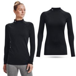 Koszulka termiczna damska Under Armour ColdGear Authentics golf. Czarne golfy Under Armour, l, bez wzorów, bez ramiączek. Za 159.99 zł.