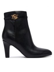 Guess Botki FLFOTI LEA10 Czarny. Czarne botki Guess, z aplikacjami, ze skóry, bez obcasa, na słupku, bez zapięcia. Za 764.99 zł.