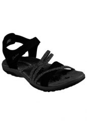 Sandały damskie, Reggae Slim - Meadow Grazer. Czarne sandały Skechers, bez wzorów, z materiału, sportowe, bez obcasa, bez zapięcia. Za 239.99 zł.
