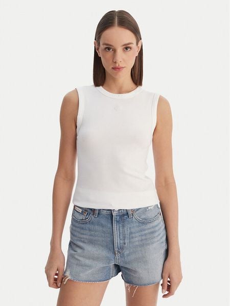Calvin Klein Jeans Top LV047B265G Biały Slim Fit. Białe topy Calvin Klein Jeans, l, bez wzorów, z bawełny, bez kołnierzyka, bez ramiączek. Za 113.99 zł.