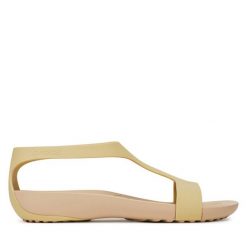 Sandały Crocs. Zielone sandały Crocs, bez wzorów, bez obcasa, na płaskiej podeszwie, bez zapięcia. Za 149.99 zł.