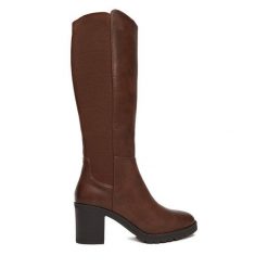 Kozaki Clara Barson. Brązowe kozaki Clara Barson, bez obcasa, na słupku, bez zapięcia. Za 229.99 zł.