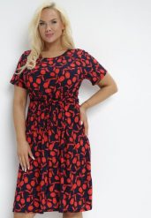 Czerwono-Granatowa Sukienka Midi w Kwiaty z Materiałowymi Paskami i Krótkimi Rękawami Sealiva. Czerwone sukienki Born2be, na lato, xl, bez wzorów, z materiału, klasyczne, bez kołnierzyka, bez ramiączek, midi. Za 59.99 zł.