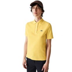 Koszulka damska Lacoste Regular Fit Polo. Żółte koszulki polo Lacoste, s, z aplikacjami, z bawełny, bez kołnierzyka, bez ramiączek. Za 357.00 zł.