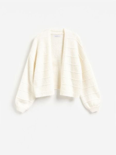 Kardigan w paski - złamana biel. Kardigany Reserved, l, bez wzorów, z bawełny. Za 129.99 zł.