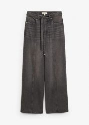 Dżinsy z szerokimi nogawkami, high waist. Szare jeansy bonprix, bez wzorów, z podwyższonym stanem. Za 169.99 zł.