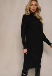 Czarna Pudełkowa Sukienka z Półgolfem Wiskozą Modalem i Prążkowanymi Elementami Ennora. Czarne sukienki Renee, do pracy, l, bez wzorów, prążkowane, biznesowe, bez kołnierzyka, bez ramiączek, midi, kopertowe. Za 99.99 zł.