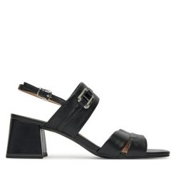 Sandały Caprice. Czarne sandały Caprice, bez wzorów, bez obcasa, na słupku, bez zapięcia. Za 289.99 zł.