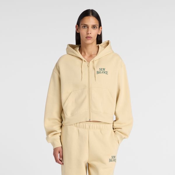 Bluza damska New Balance WJ61W2EEABC – żółta. Żółte bluzy New Balance, xs, bez wzorów, z bawełny, z kapturem. Za 199.99 zł.