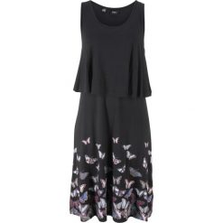 Sukienka shirtowa w optyce 2 w 1, z nadrukiem w motyle bonprix czarny z nadrukiem. Czarne sukienki bonprix, bez wzorów, bez kołnierzyka, bez ramiączek. Za 99.99 zł.