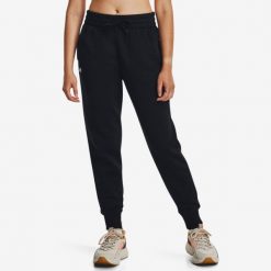 Spodnie fitness damskie UA Rival Fleece. Czarne spodnie dresowe Under Armour, l, bez wzorów, z dresówki, na fitness i siłownię. Za 219.99 zł.
