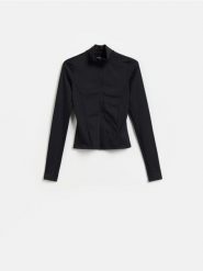 Bluza ze stójką - czarny. Czarne bluzy Reserved, l, bez wzorów, z dzianiny, bez kaptura. Za 99.99 zł.