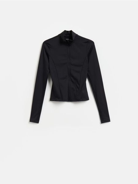 Bluza ze stójką - czarny. Czarne bluzy Reserved, l, bez wzorów, z dzianiny, bez kaptura. Za 99.99 zł.