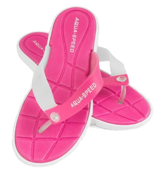 Japonki basenowe damskie Aqua Speed Bali. Fioletowe klapki Aqua-Speed, bez wzorów, z materiału, bez obcasa. Za 24.90 zł.