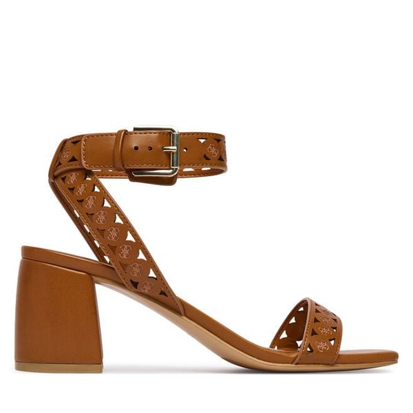 Sandały Guess. Brązowe sandały Guess, z aplikacjami, bez obcasa, na słupku, bez zapięcia. Za 589.99 zł.