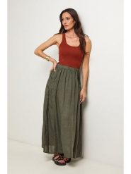 Le Monde du Lin Lniana spódnica w kolorze khaki rozmiar: 40/42. Brązowe spódnice Le Monde du Lin, bez wzorów, ze lnu, maxi. Za 152.99 zł.