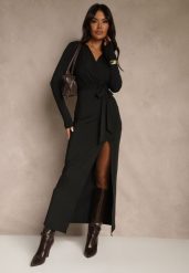 Czarna Sukienka z Wiskozą o Kopertowym Kroju z Rozcięciem i Wiązanym Paskiem Tesela. Czarne sukienki Renee, na co dzień, l, bez wzorów, z wiskozy, bez kołnierzyka, bez ramiączek, maxi, kopertowe. Za 159.99 zł.