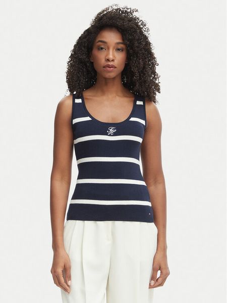 Tommy Hilfiger Top WW0WW48480 Granatowy Slim Fit. Niebieskie topy TOMMY HILFIGER, s, bez wzorów, z bawełny, bez kołnierzyka, bez ramiączek. Za 267.99 zł.