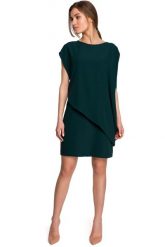 Krótka Dwuwarstwowa Sukienka - Zielona. Zielone sukienki MOE, l, bez wzorów, z elastanu, wizytowe, bez kołnierzyka, bez ramiączek, mini. Za 324.90 zł.