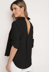 Czarna Koszula z Regulacją przy Rękawach Adevere. Czarne koszule Born2be, l, bez wzorów, z jeansu, eleganckie, bez kołnierzyka, bez ramiączek. Za 54.99 zł.