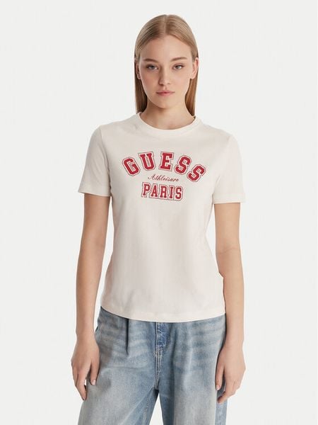 Guess T-Shirt V6RI15 J1314 Biały Regular Fit. Białe t-shirty Guess, xxs, z aplikacjami, z bawełny, bez kołnierzyka, bez ramiączek. Za 179.99 zł.