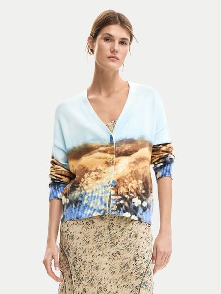 Desigual Kardigan Sun 26SWJF18 Niebieski jasny Regular Fit. Niebieskie kardigany Desigual, s, bez wzorów, z bawełny. Za 284.99 zł.