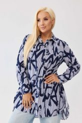 Bawełniana koszula Iris w paski z nadrukiem, zapinana na guziki, asymetryczny krój PLUS SIZE XXL OVERSIZE JESIEŃ. Niebieskie koszule Moda Size Plus Iwanek, plus size, bez wzorów, z bawełny, eleganckie, z asymetrycznym kołnierzem, plus size, bez ramiączek. Za 199.90 zł.