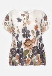 Granatowa Wiskozowa Bluzka w Kwiaty Talina. Niebieskie bluzki Born2be, l, bez wzorów, z jeansu, eleganckie, bez kołnierzyka, bez ramiączek. Za 49.99 zł.