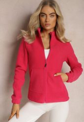Fuksjowa Bluza na Suwak Ocieplana Polarem z Kołnierzem Imerulia. Czerwone bluzy Renee, na zimę, l, bez wzorów, z polaru, bez kaptura. Za 89.99 zł.