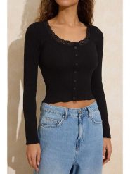 Trendyol Bluzka w kolorze czarnym rozmiar: XS. Czarne bluzki Trendyol, xs, bez wzorów, z bawełny, bez kołnierzyka, bez ramiączek. Za 73.99 zł.