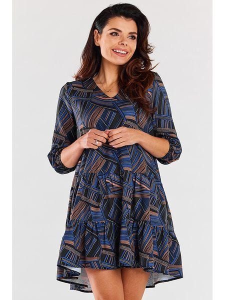 Awama Sukienka w kolorze granatowym ze wzorem rozmiar: S/M. Niebieskie sukienki Awama, m, bez wzorów, bez kołnierzyka, bez ramiączek, mini. Za 187.45 zł.