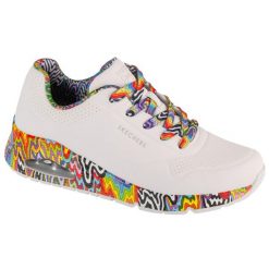 Buty sportowe Sneakersy damskie, Jen Stark: Uno - Mini Drip. Białe obuwie sportowe Skechers, bez zapięcia, trekkingowe, Skechers Sport. Za 449.99 zł.
