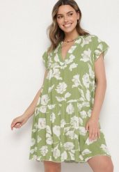 Jasnozielona Bawełniana Sukienka o Kroju Oversize w Kwiaty Liralea. Zielone sukienki Born2be, na co dzień, l, bez wzorów, z bawełny, klasyczne, bez kołnierzyka, bez ramiączek, midi, oversize. Za 39.99 zł.