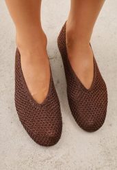 Brązowe Balerinki VICES z Plecioną Cholewką Mahala. Brązowe baleriny Renee, bez wzorów, bez obcasa. Za 99.99 zł.